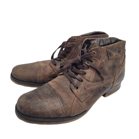 Bullboxer Brosus Mens Ankle Boots Brown Leather Lace-Up Cap Toe Distressed Sz 10 - Picture 3 of 13